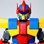 **Early Megazord Design (80s-90s Era):**
    A powerful, retro-styled Megazord from the late 1980s to early 1990s. Its design is characterized by a blocky, angular, and robust form, emphasizing functional beauty and sturdiness reminiscent of heavy construction machinery or fighter jets. The color palette is dominated by bold primary colors (red, blue, yellow) with a glossy plastic finish. The Megazord stands in a simple, strong, and straightforward pose, conveying an intuitive and iconic presence. Focus on the raw, almost toy-like charm and solid craftsmanship.